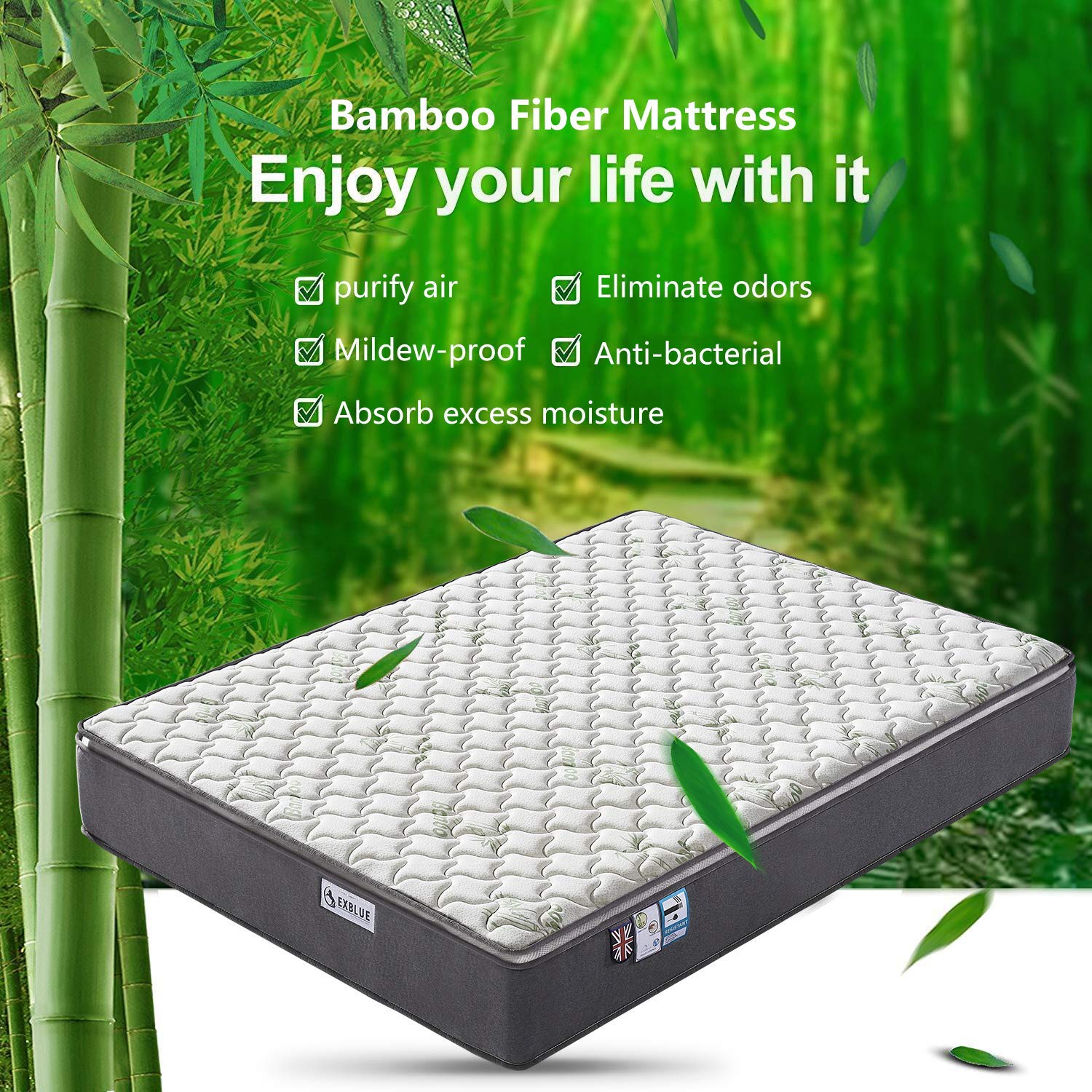 Ej. Life Bamboo Fibre Pocket Sprung Mattress with Memory Foam 9 Zone
