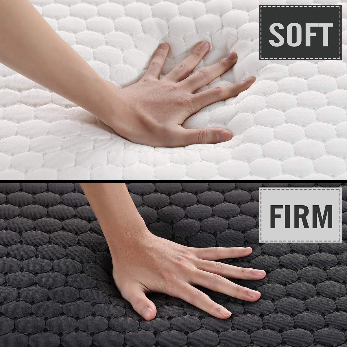 hand touching soft and firm mattress